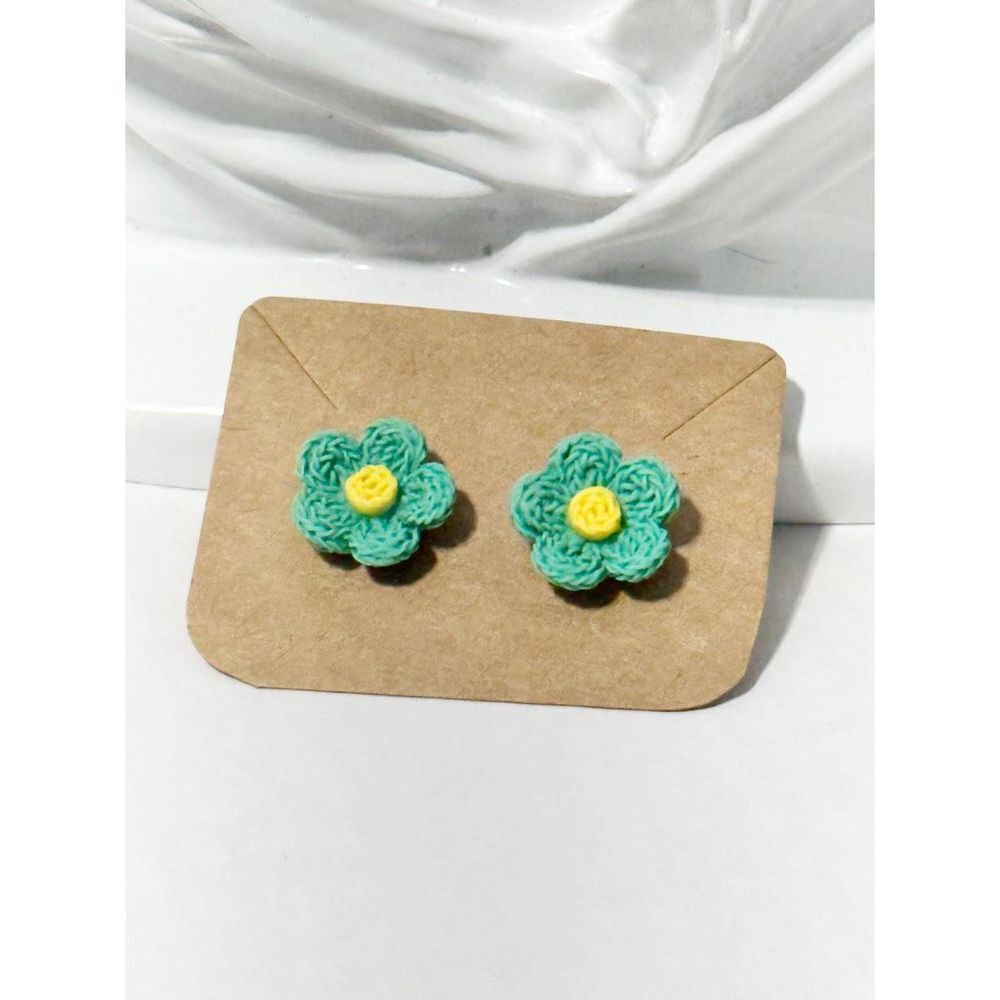 Flower Woven Crochet Style Plastic Acrylic Stud Earrings 1 Pair‎ Green Fashion